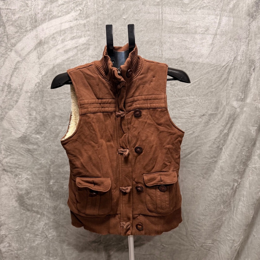 Old Navy Women‎ Brown Sherpa Lined Toggle Button Vest Medium